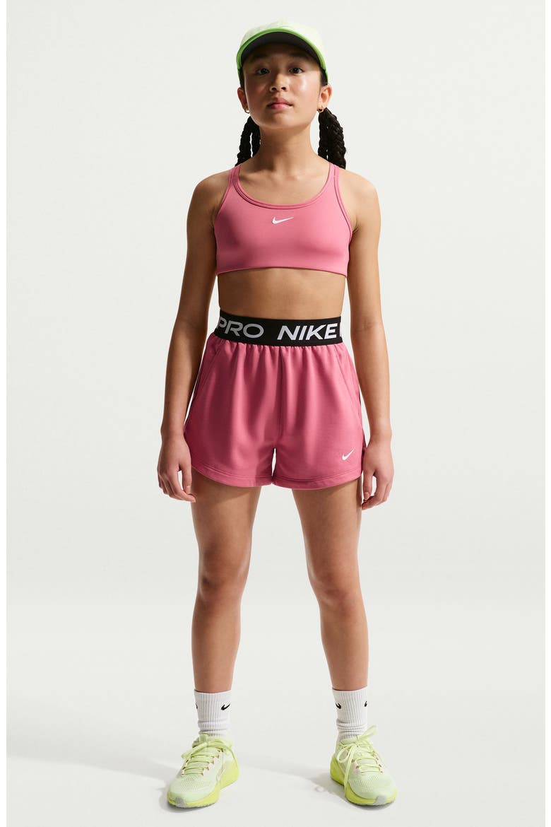 Kids' Dri-FIT Fleece Shorts, Main, color, PEONY/ PEONY/ BLACK/ WHITE