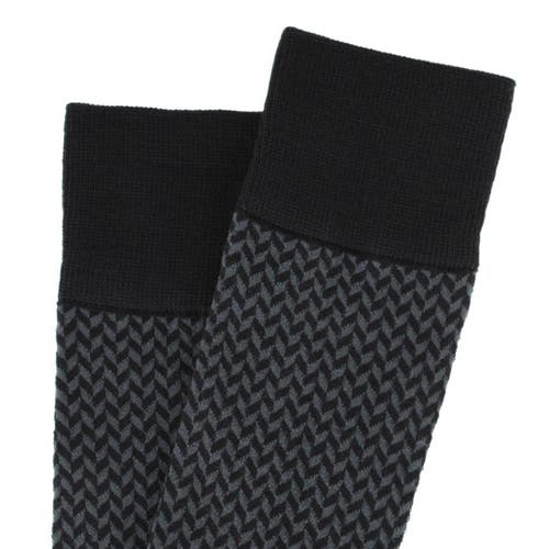Trafalgar Benoit Herringbone Patterned Mid-calf Merino Wool Socks In Gray