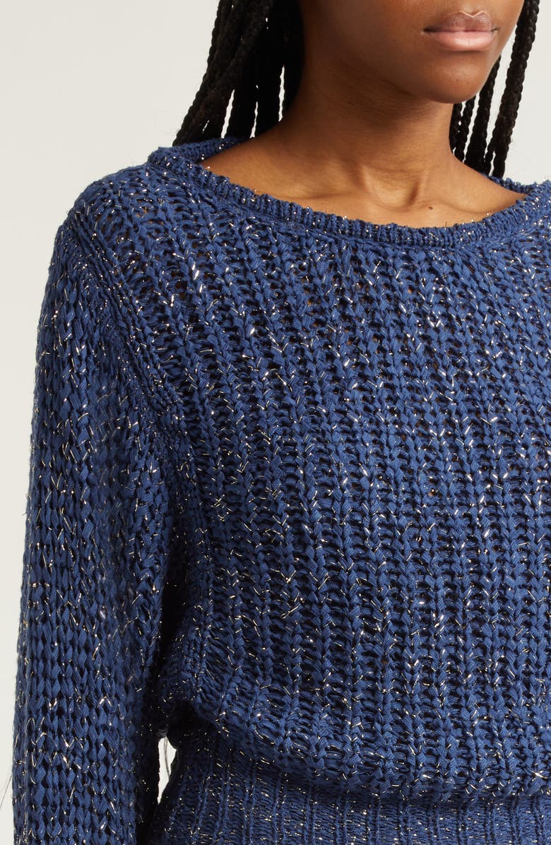 Ramy Brook Clea Metallic Boat Neck Sweater, Alternate, color, 