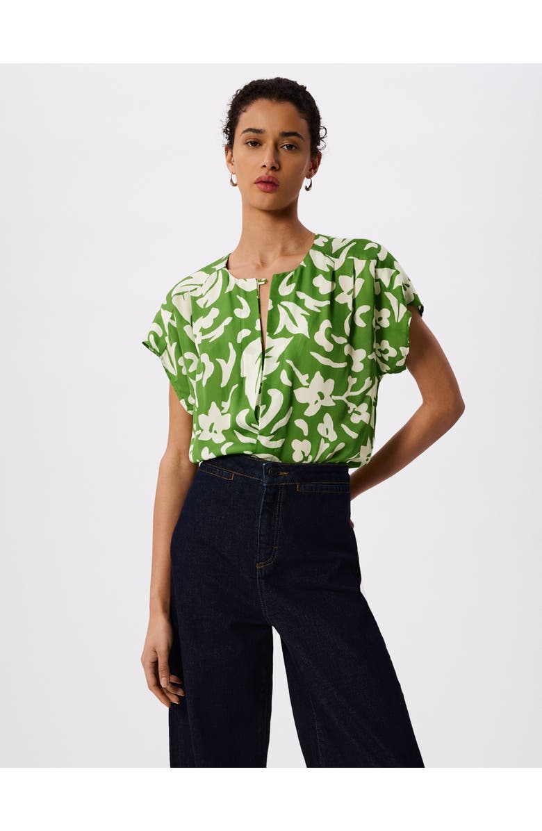 Whistles Floral Keyhole Blouse, Main, color, Grn/Multi