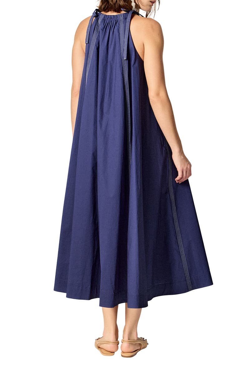 Tie Strap Trapeze Midi Sundress, Alternate, color, NAVY
