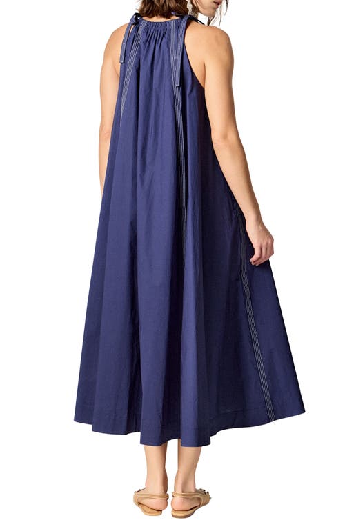 English Factory Tie Strap Trapeze Midi Sundress In Blue