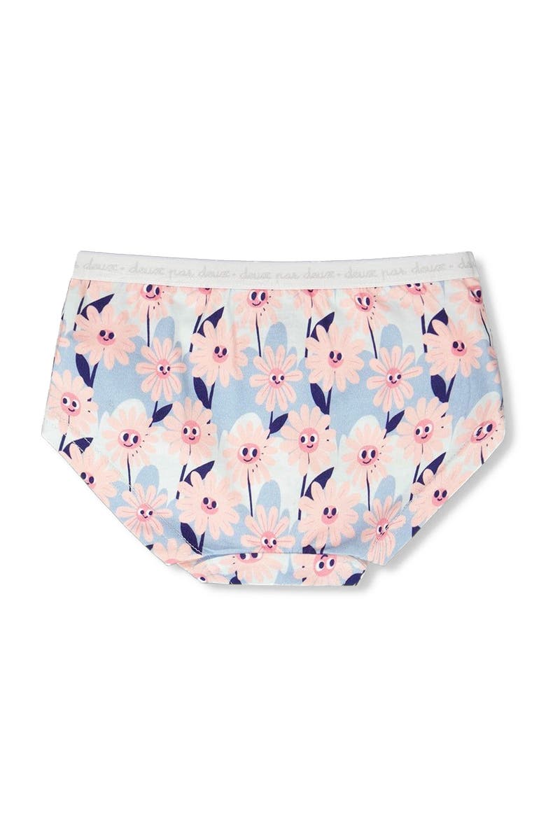Deux par Deux Organic Cotton Smiling Flower Boyshort Panty, Alternate, color, Blue Smiling Flower Print