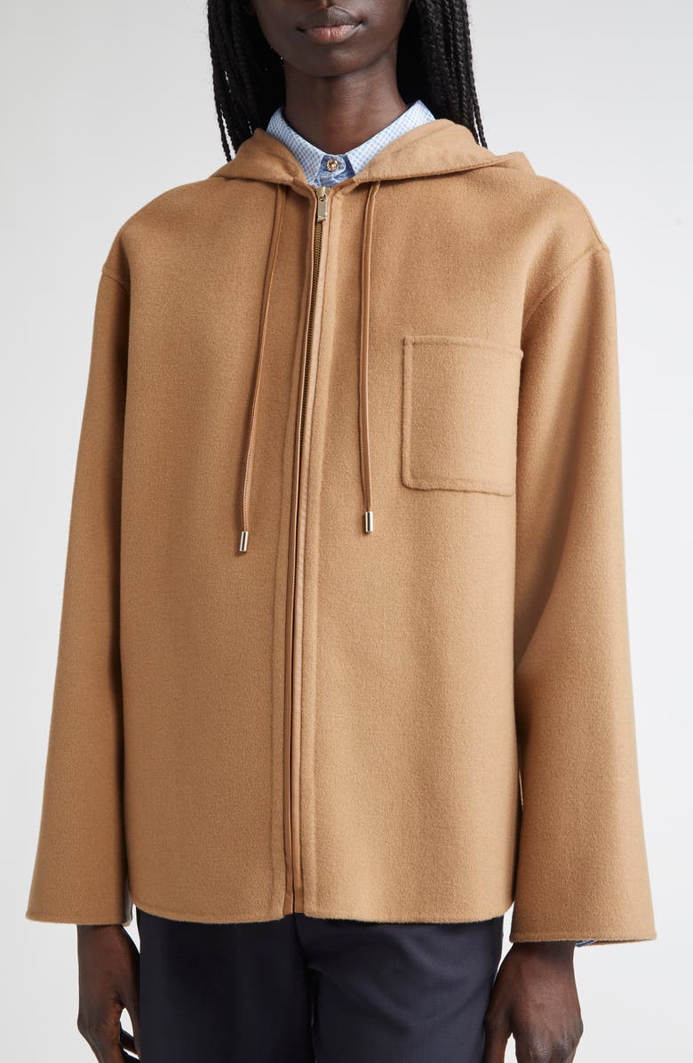 Max Mara Studio Mini Virgin Wool Blend Hooded Jacket, Alternate, color, Camel