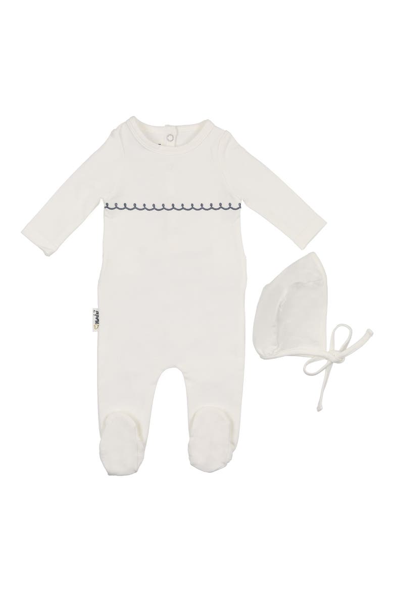 Embroidered Yoke Footie & Hat Set, Main, color, IVORY BOYS