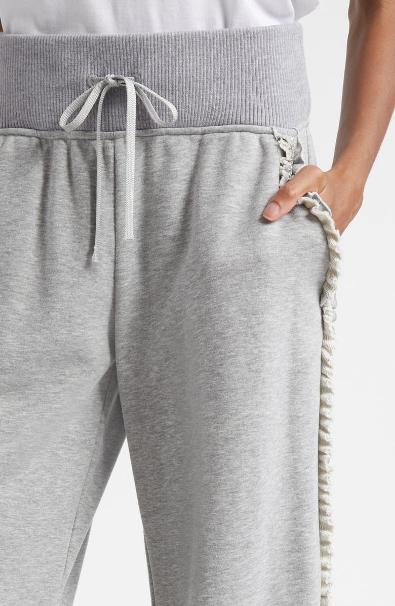Cinq à Sept Ruffle & Rhinestone Wide Leg Joggers, Alternate, color, Heather Grey
