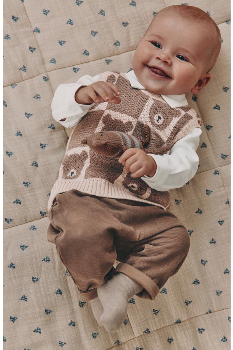 Kids' Bear Sweater Vest, Bodysuit & Pants 3-Piece Set, Alternate, color, BROWN