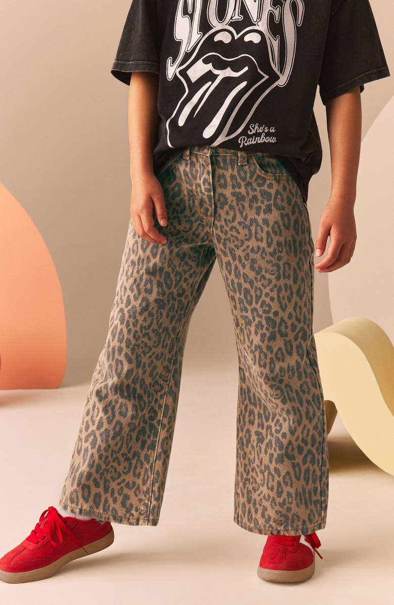 NEXT Kids' Leopard Print Wide Leg Jeans, Alternate, color, 