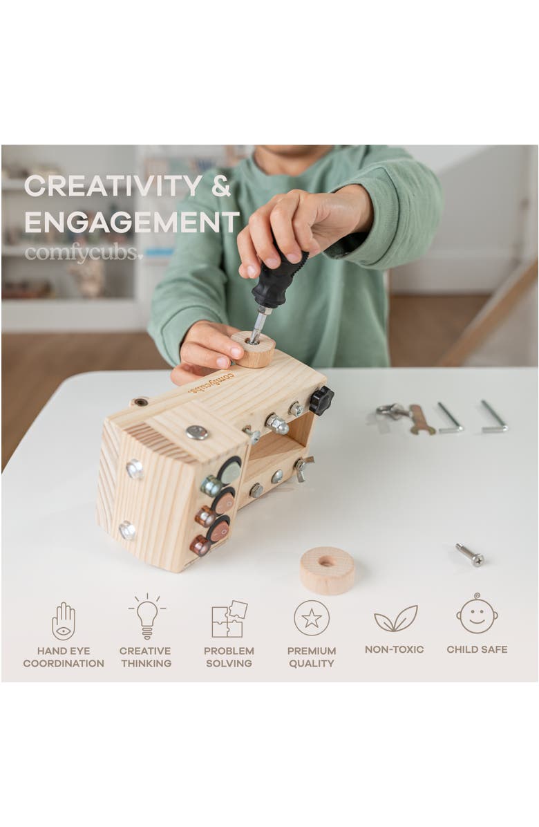 Comfy Cubs Busy Board Truck Toy Set for Kids 3+, Alternate, color, Natural Wood