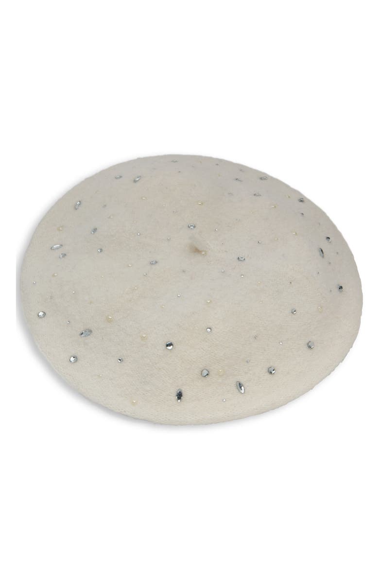 KARL LAGERFELD PARIS Scattered Crystal Beret, Main, color, Ivory