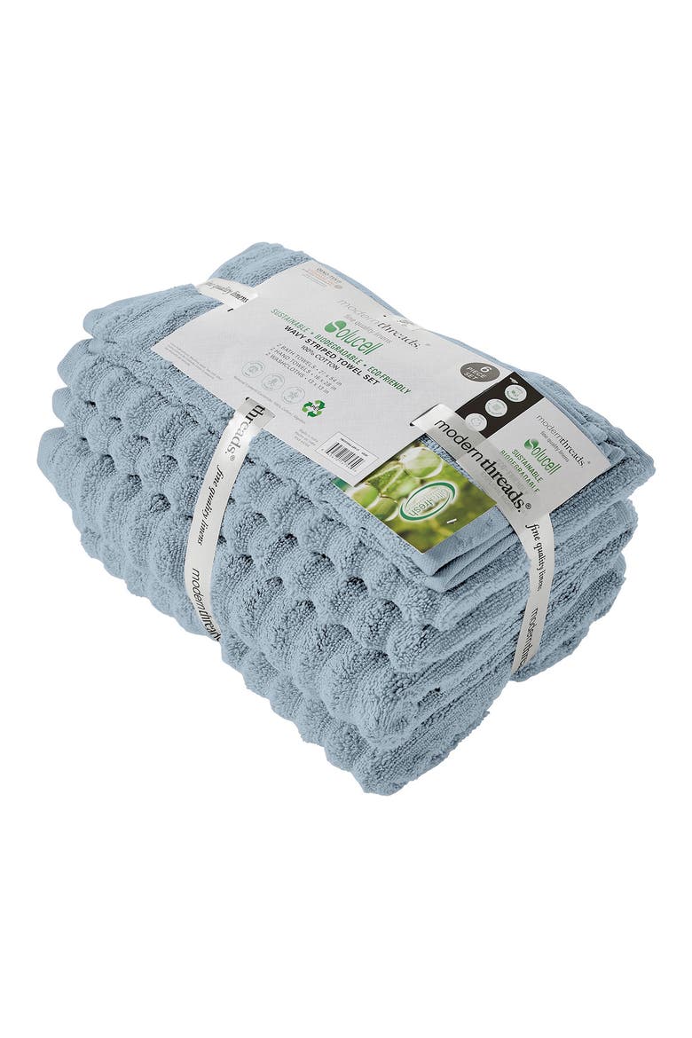 Luxury Spa Collection Wavy Quick Dry 6-Piece Towel Set - Spa Blue, Alternate, color, spa-blue