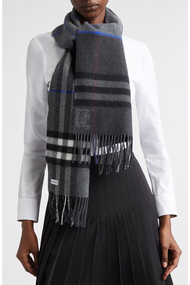 EKD Check Reversible Double Face Cashmere Fringe Scarf, Alternate, color, MARLBOROUGH/ CHARCOAL