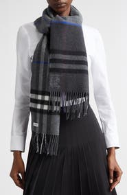 Burberry EKD Check Reversible Double Face Cashmere Fringe Scarf