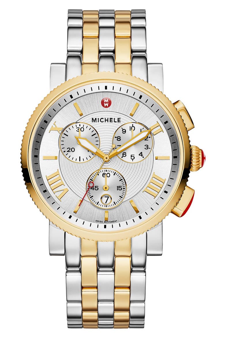 'Sport Sail - Large' Black Dial Watch Case, 42mm, Alternate, color, SILVER/ GOLD