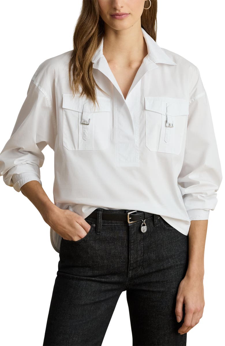 Lauren Ralph Lauren Silky Stretch Cotton Utility Shirt, Main, color, White
