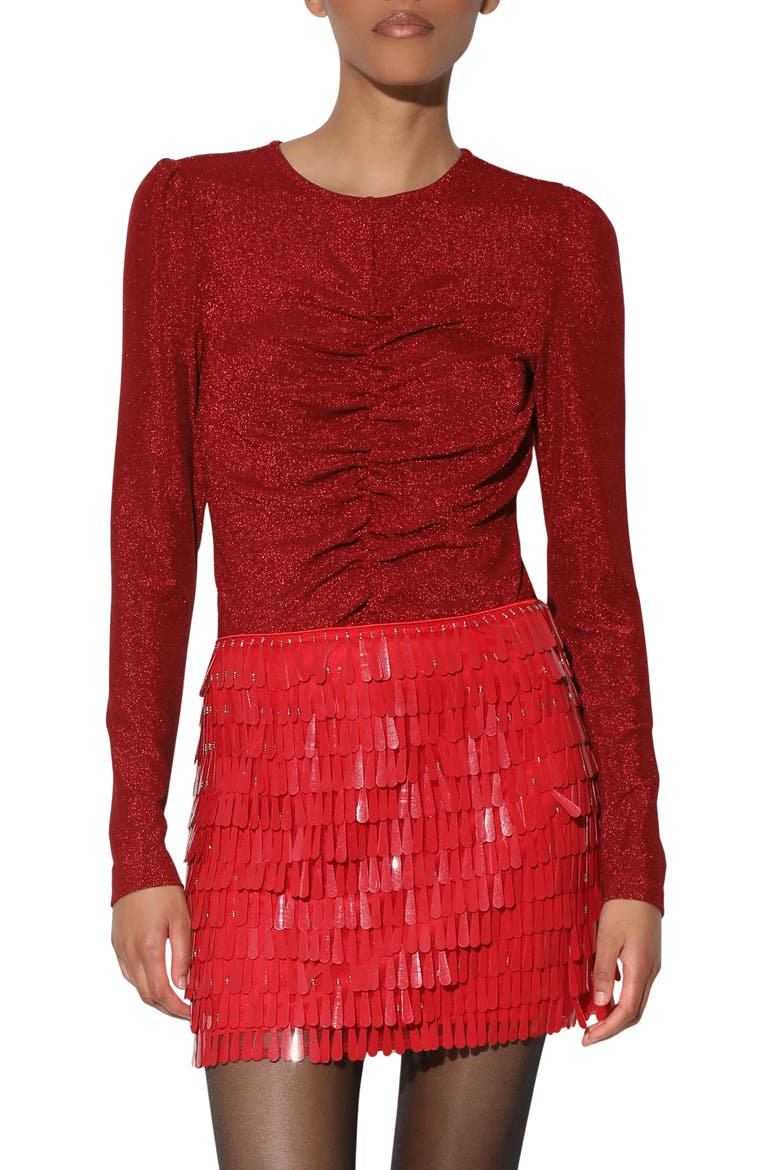 Justine Ruched Shimmer Knit Top, Main, color, SHIMMER RED