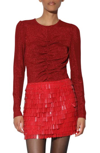 Walter Baker Justine Ruched Shimmer Knit Top In Shimmer Red