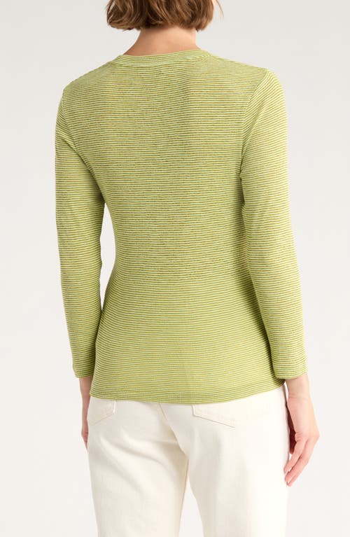 Vince Microstripe Three-quarter Sleeve T-shirt In Green