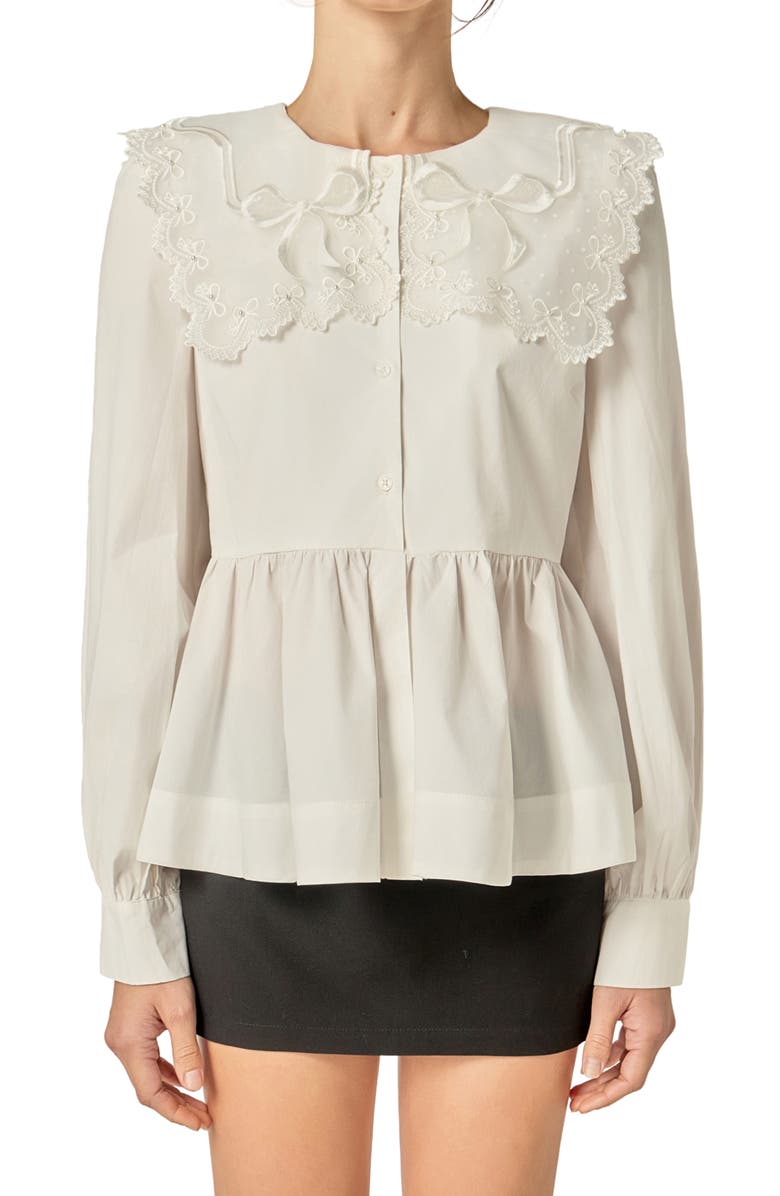 English Factory Collar Poplin Top, Alternate, color, White