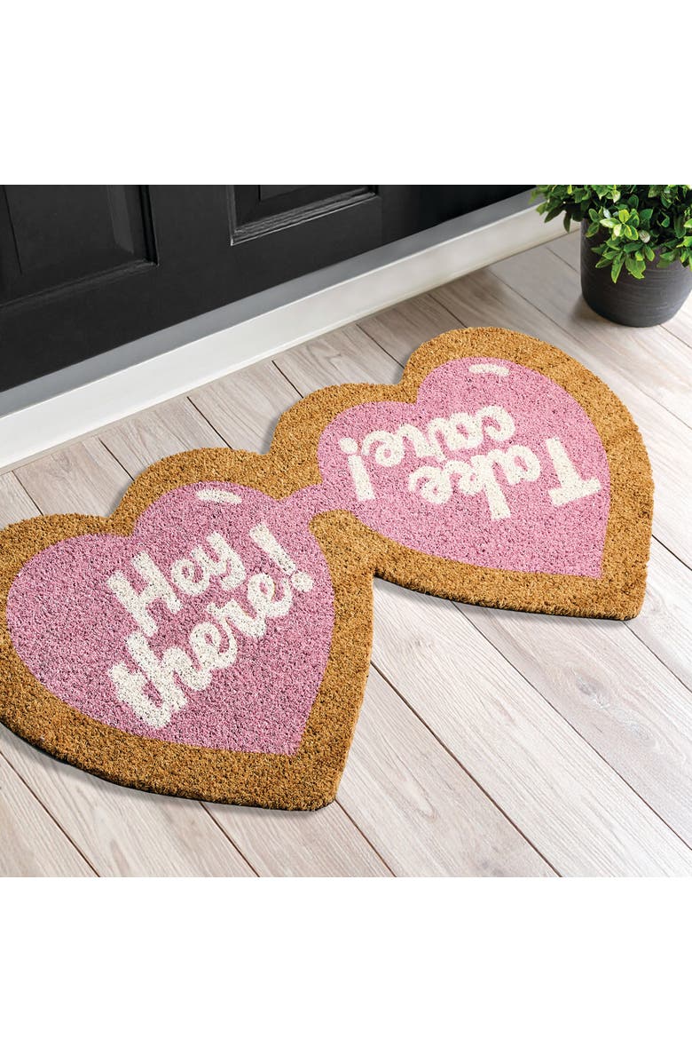 mDesign Heart-Shaped Sunglass Shaped Coir Doormat, Natural/Pink, Alternate, color, 