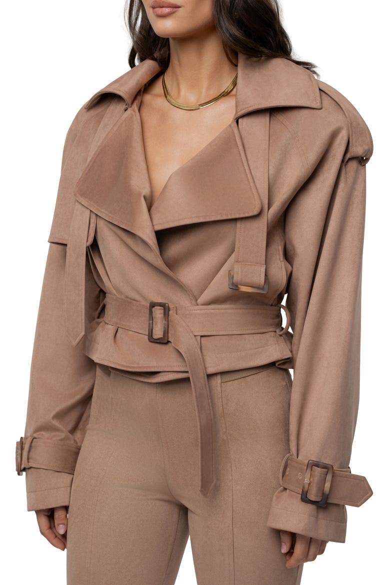 Latte Belted Crop Jacket, Main, color, BEIGE