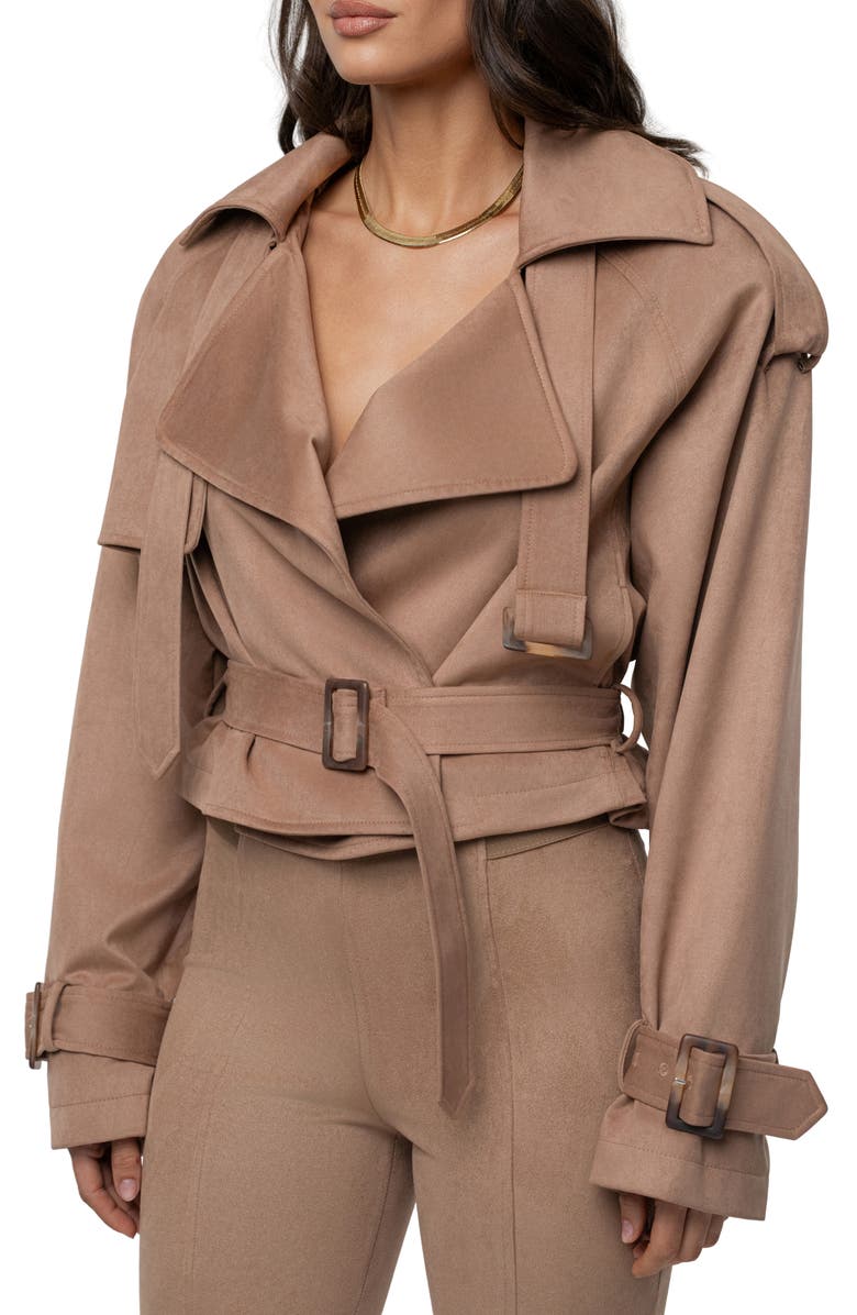 JLUXLABEL Latte Belted Crop Jacket, Main, color,