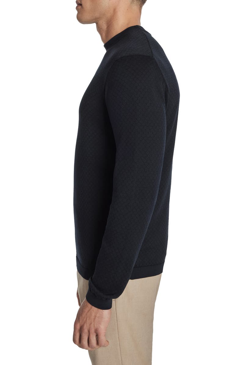 Jack Victor Bartholomew Geo Pattern Cotton & Silk Crewneck Sweater, Alternate, color, Navy