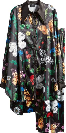 Posh Floral Oversize Satin Button-Up Shirt & Pants Set