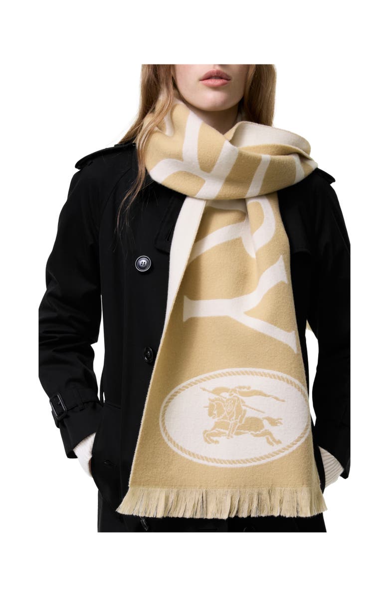 Burberry Logo Wool Scarf, Alternate, color, Sand Beige