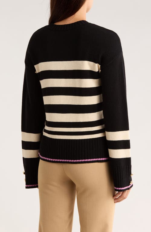 Ellen Tracy Stripe Crewneck Sweater In Black
