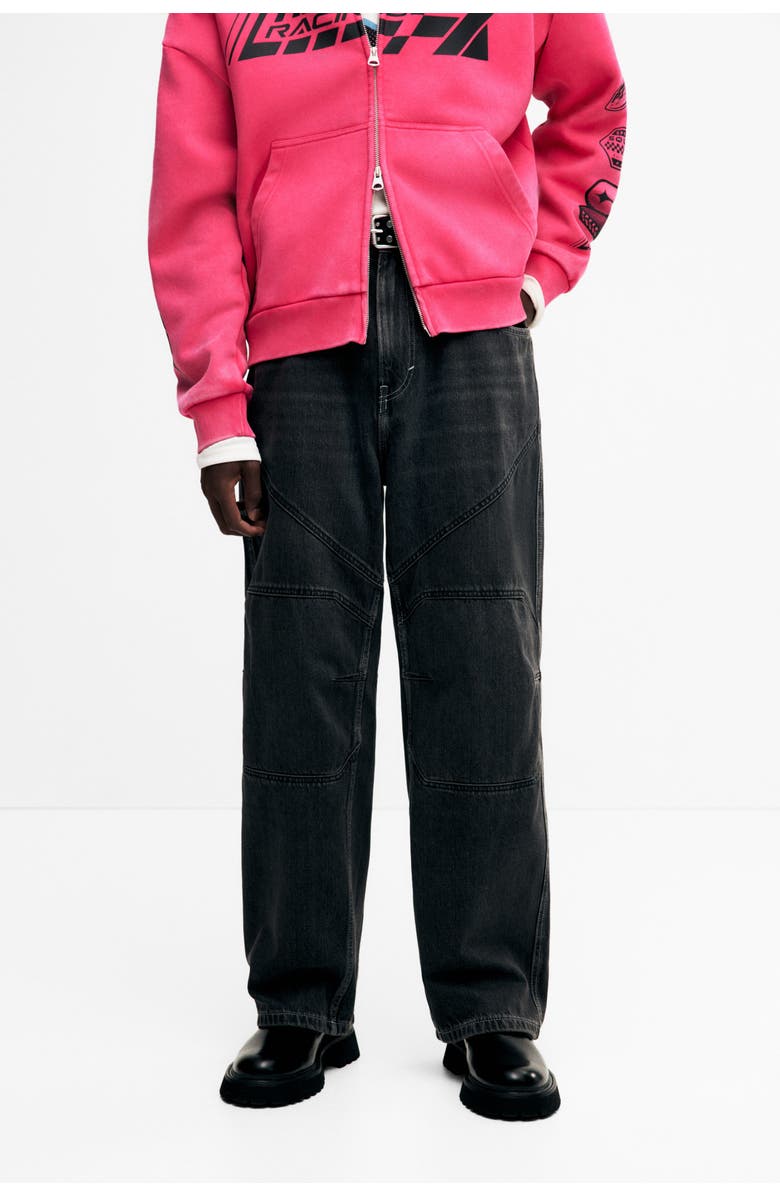 H&M Baggy Biker Jeans, Alternate, color, Washed Denim Black