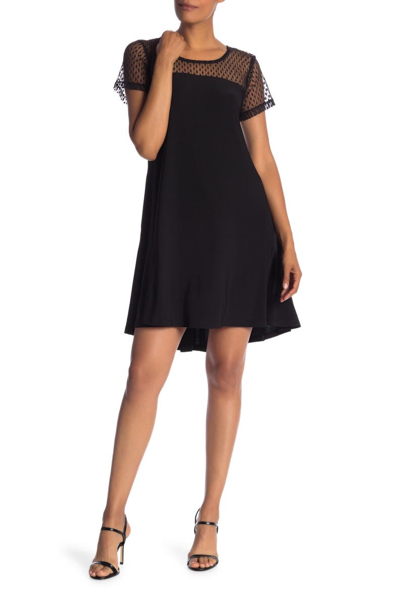 Illusion Neck High-Low Shift Dress, Main, color, BLACK