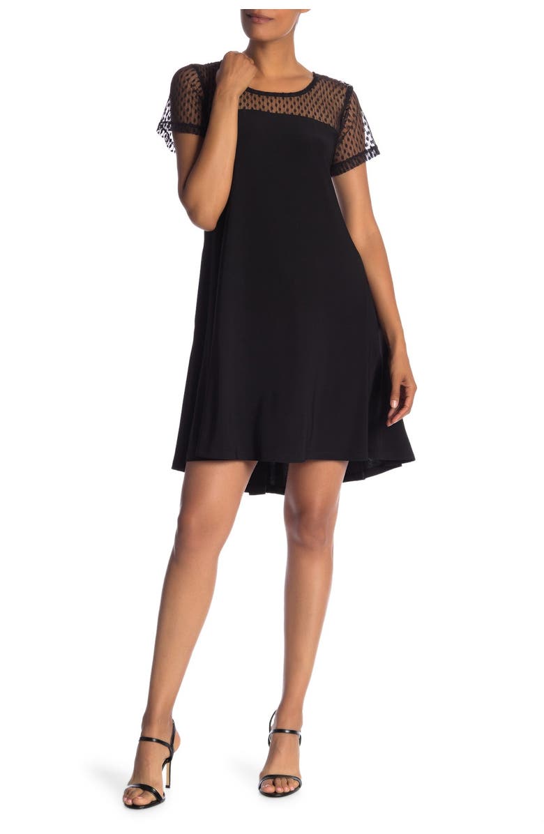 Nina Leonard Illusion Neck High-Low Shift Dress, Main, color, Black