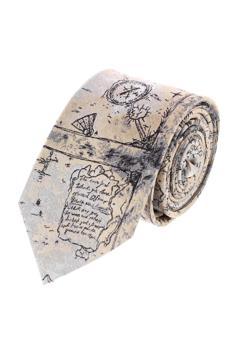 Sparrow's Bounty Treasure Map Silk Novelty Necktie, Main, color, Light Tan