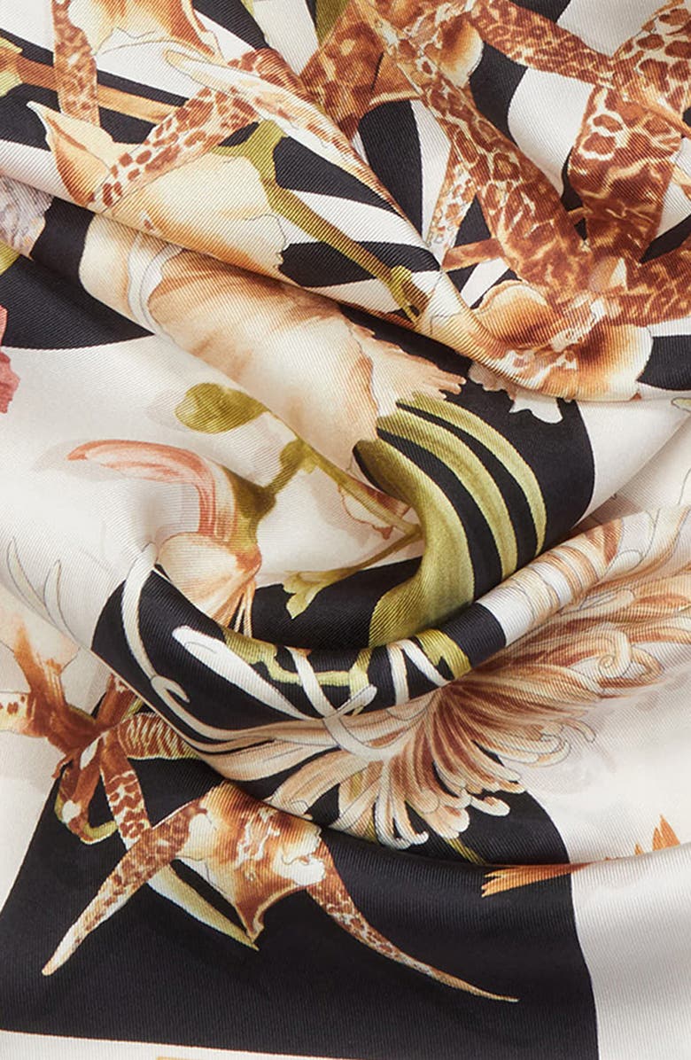 FERRAGAMO Gaia Floral Silk Square Scarf, Alternate, color, Black/Ivory