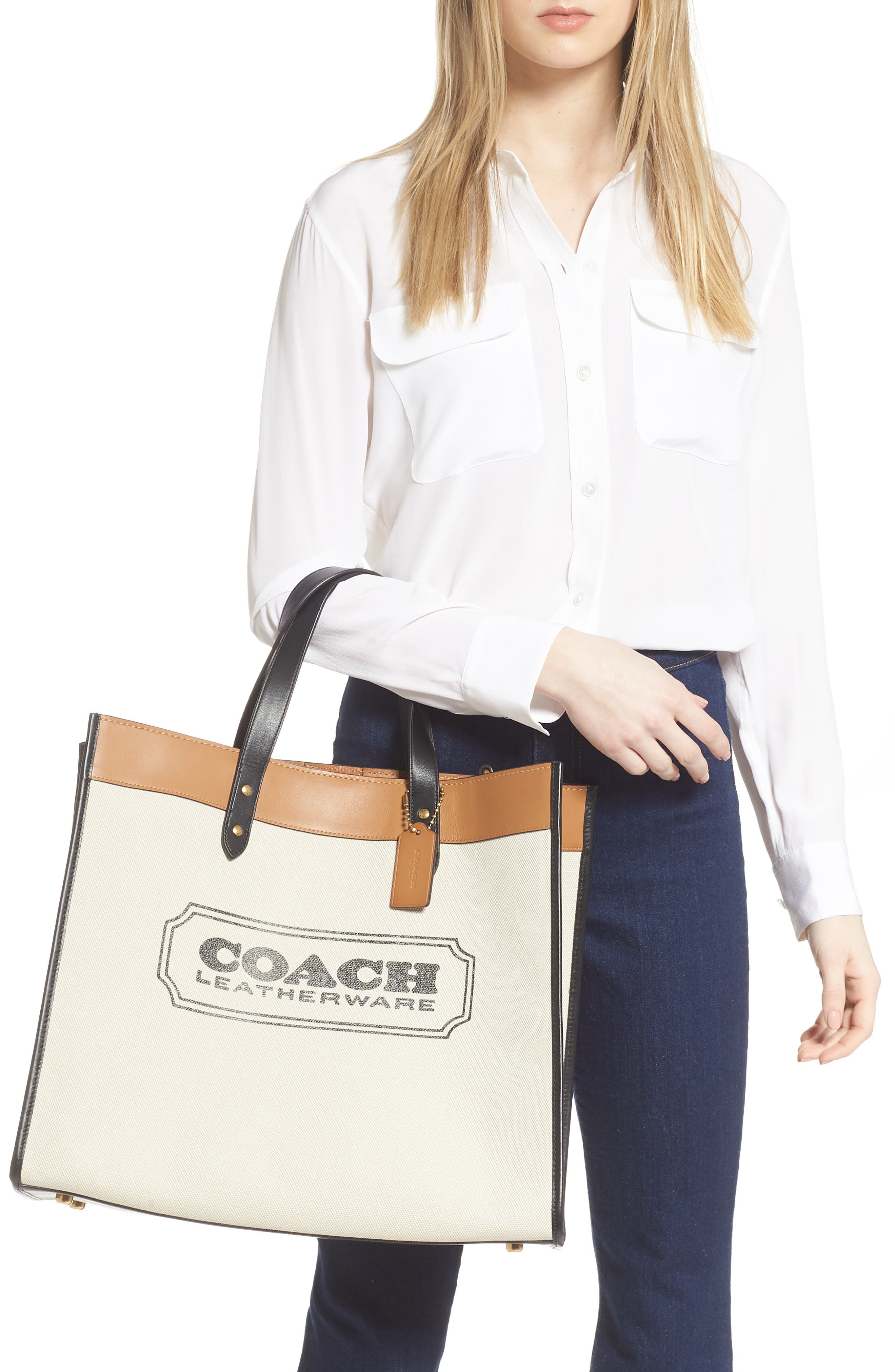 COACH Field Logo Canvas Tote, Alternate, color, 