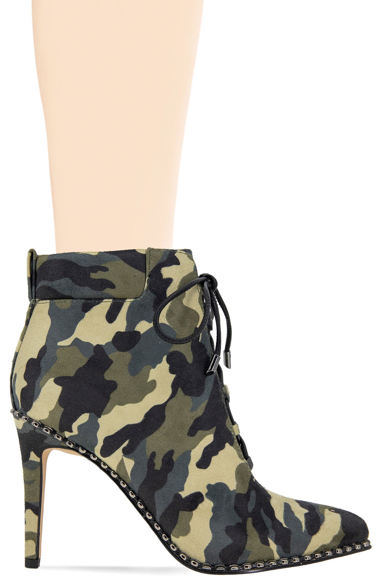 BCBGeneration Hinna Pointy Toe Lace-Up Bootie, Alternate, color, Camo Microsuede
