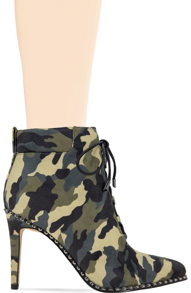 BCBGeneration Hinna Pointy Toe Lace-Up Bootie, Alternate, color, Camo Microsuede
