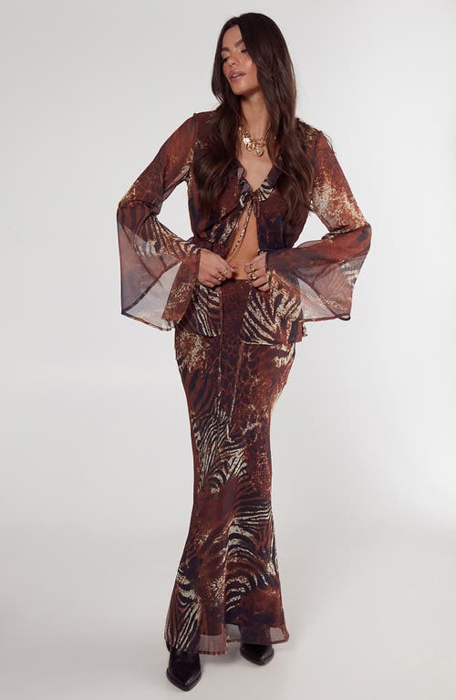 Nasty Gal Animal Print Crinkle Chiffon Top In Brown