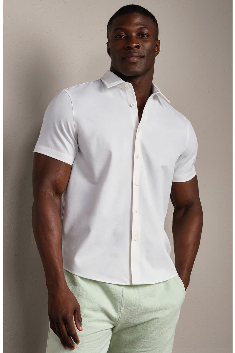 Brezza Performance Short Sleeve Button-Up Shirt, Alternate, color, WHITE ONYX