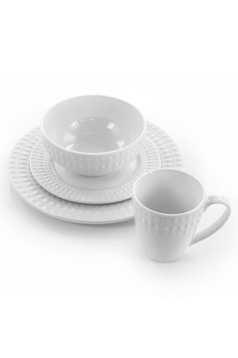 Cara 16 Piece Round Porcelain Dinnerware Set, Alternate, color, White