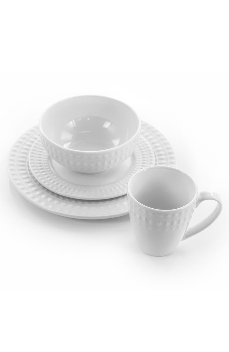 Elama Cara 16 Piece Round Porcelain Dinnerware Set, Alternate, color, White