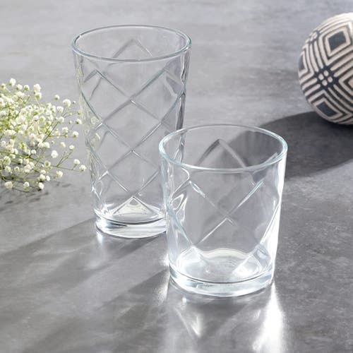 Gibson Home Lattice 4 Piece 16 Ounce Glass Tumbler Set In Transparent