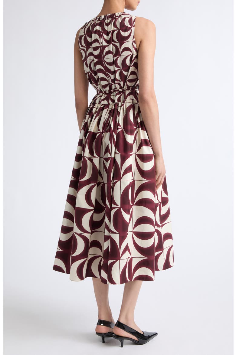 Abstract Geo Print Belted Cotton Midi Dress, Alternate, color, BORDEAUX