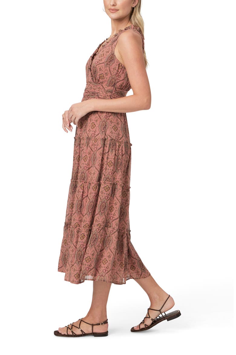 Rosarito Print Ruffle Sleeveless Silk Midi Dress, Alternate, color, PINK TERRACOTTA MULTI