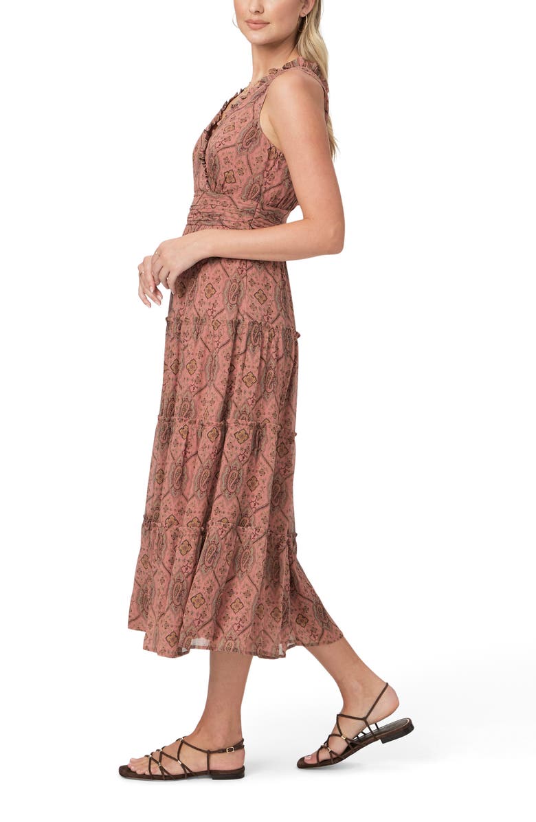 PAIGE Rosarito Print Ruffle Sleeveless Silk Midi Dress, Alternate, color, Pink Terracotta Multi