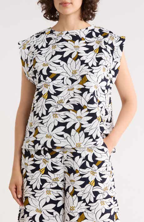 Adrianna Papell Floral Cap Sleeve Crinkled Top