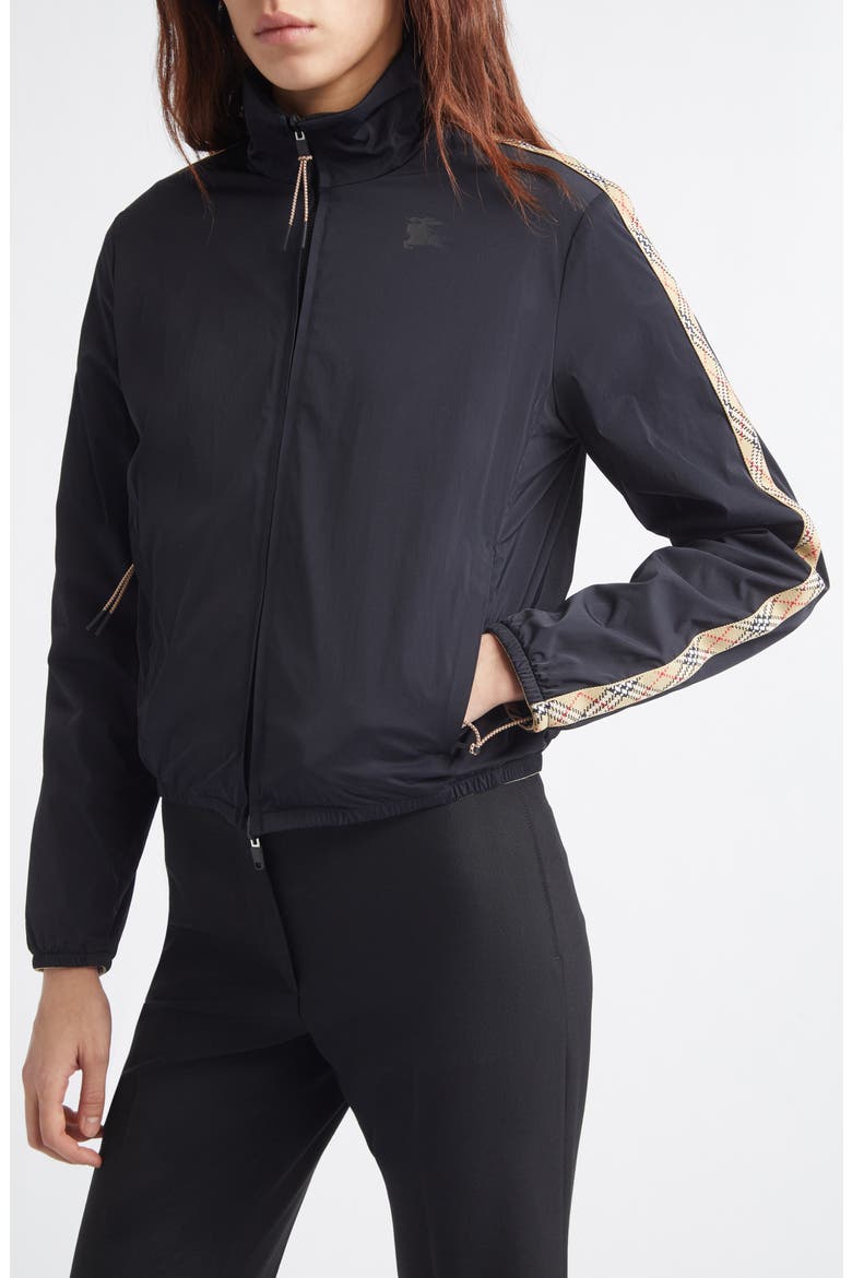 Angela Reversible Stretch Nylon & Fleece Jacket, Main, color, BLACK