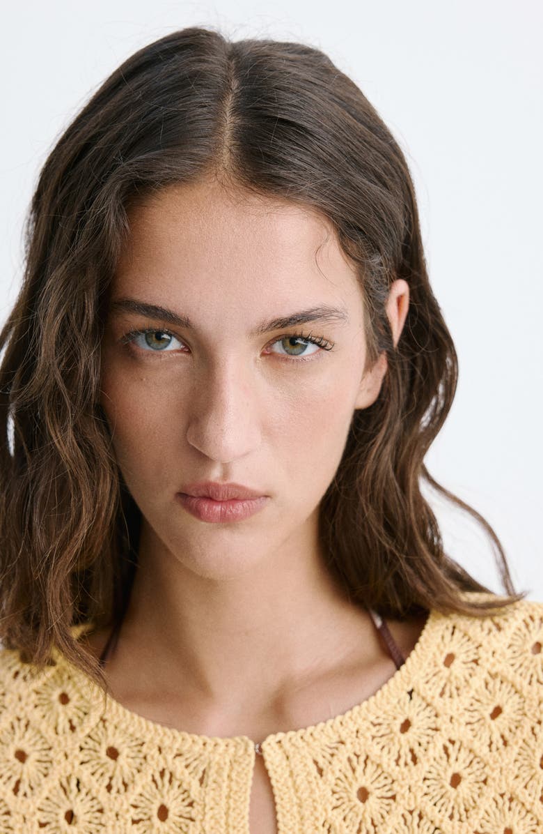 MANGO Openwork Crochet Knit Top, Alternate, color, Yellow