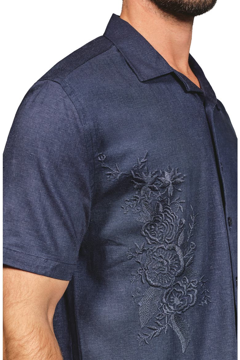 Marco Floral Embroidered Camp Shirt, Alternate, color, BLUE